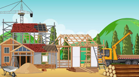 House construction site scene illustrationのイラスト素材