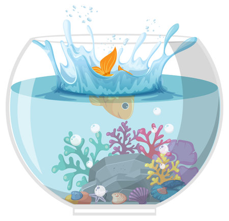 A water splash with goldfish on white background illustrationのイラスト素材