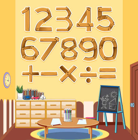 Number 0 to 9 with math symbols illustrationのイラスト素材