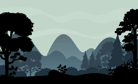 Silhouette shadow of forest scene illustrationのイラスト素材
