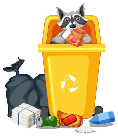 Trashcan full of dirty bags and plastic illustrationのイラスト素材