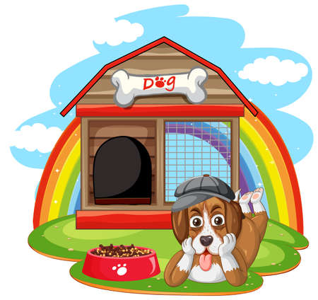 A dog outside the doghouse  illustrationのイラスト素材