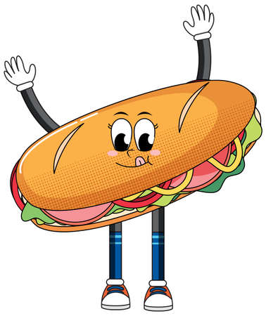 A bread cartoon character on white background illustrationのイラスト素材