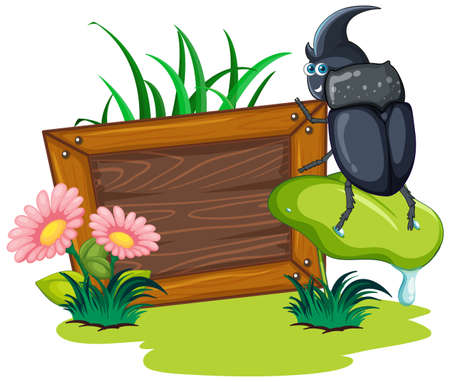 Sign board with beetle on white background illustrationのイラスト素材