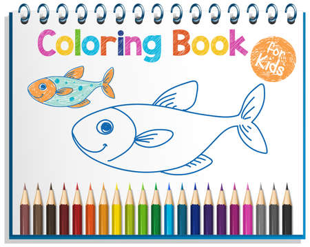 Colouring book template for kids illustrationのイラスト素材
