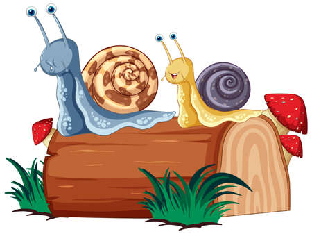 Cute snail and insects in cartoon style illustrationのイラスト素材