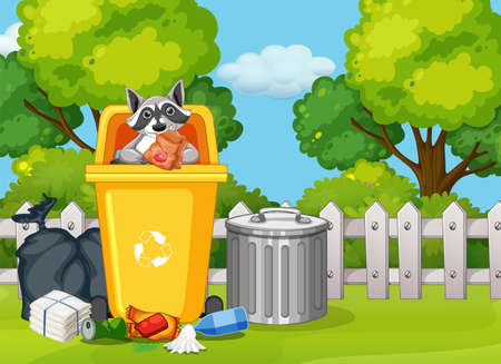 Trashcan full of dirty bags and plastic illustrationのイラスト素材
