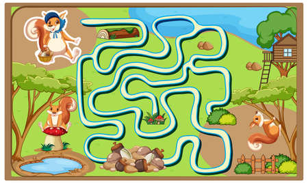 Game design with squirrel and treehouse illustrationのイラスト素材
