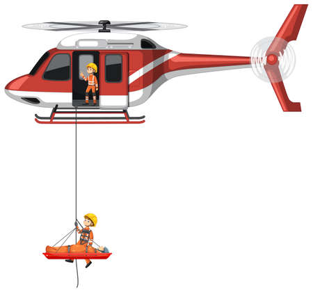 Emergency rescue team help people cartoon style illustrationのイラスト素材