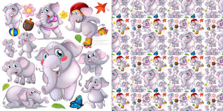 Seamless background with cute elephants illustrationのイラスト素材
