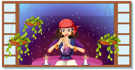 View through the window of gypsy fortune teller illustrationのイラスト素材