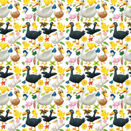 Seamless background with ducks and ducklings illustrationのイラスト素材