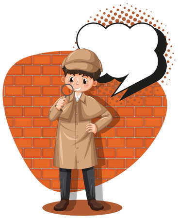 Detective looking for clues in template illustrationのイラスト素材