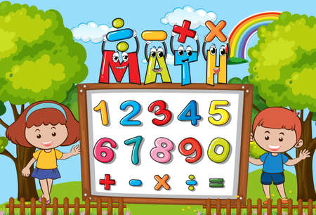 Number 0 to 9 with math symbols illustrationのイラスト素材