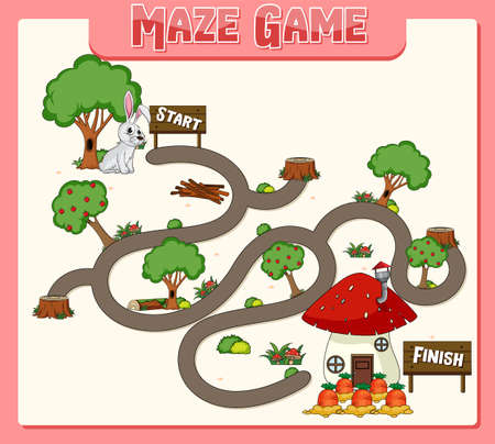 A rabbit maze games template illustrationのイラスト素材