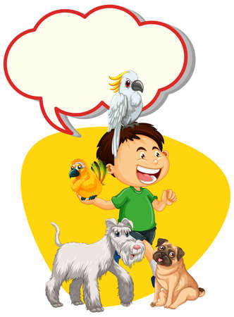 Speech bubble template with boy and pet illustrationのイラスト素材
