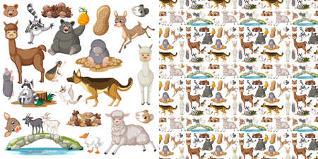 Seamless pattern with cartoon wild animals illustrationの写真素材