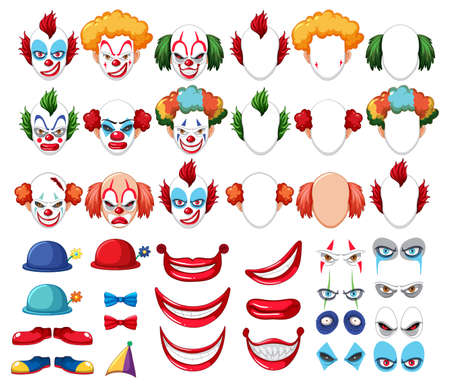 Set of clown facial expression illustrationのイラスト素材