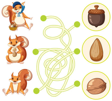Game template with squirrels and nuts illustrationのイラスト素材