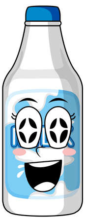 Bottle of milk with happy face illustrationのイラスト素材
