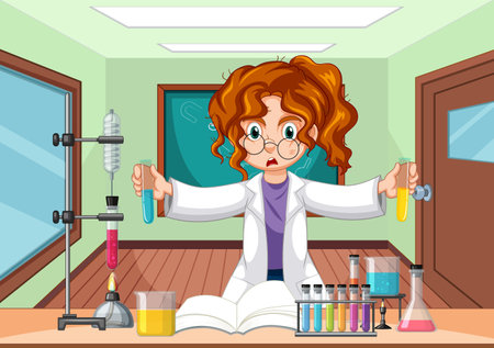 Classroom scene with scientist doing experiment illustrationのイラスト素材