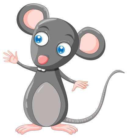Gray mouse waving hand illustrationのイラスト素材