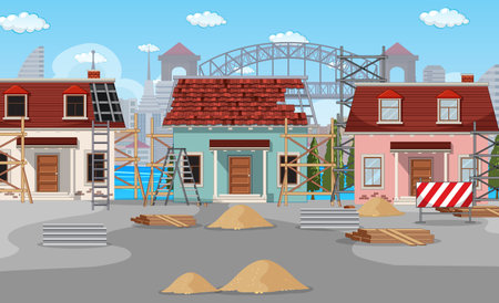 Scene of building construction site  illustrationのイラスト素材