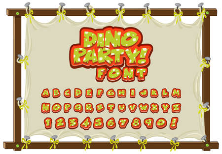 Font design for english alphabets in dinosaur character on canvas board illustrationのイラスト素材