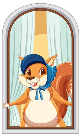 A squirrel by the window illustrationのイラスト素材