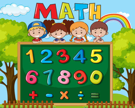 Number 0 to 9 with math symbols illustration