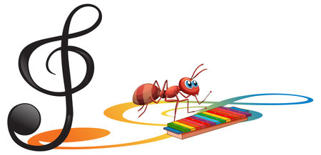 Ant with music melody symbol cartoon illustrationのイラスト素材