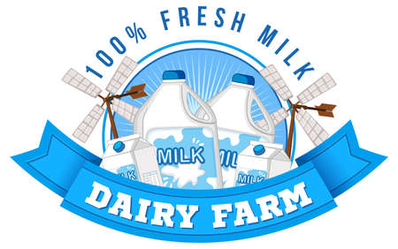 Dairy Farm label logo with dairy products illustrationのイラスト素材
