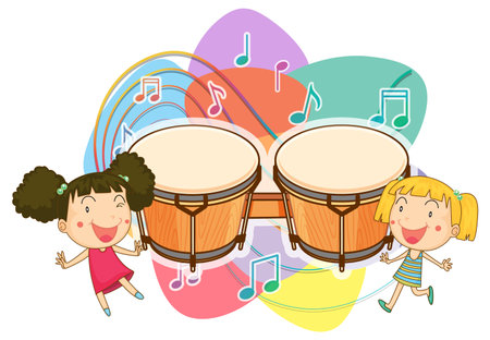 Cute cartoon character with music instrument illustrationのイラスト素材