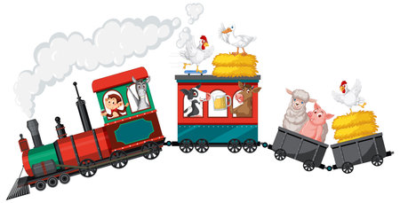 Train riding with many animals illustrationのイラスト素材