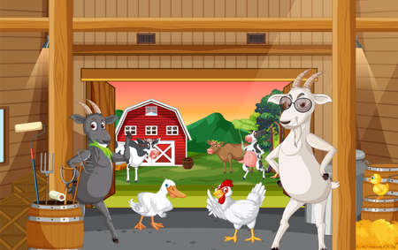 Many animals in the farm illustrationのイラスト素材