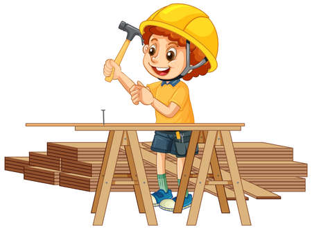 A boy wearing construction worker illustrationのイラスト素材