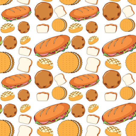 Seamless background design with bread and cookies illustrationのイラスト素材