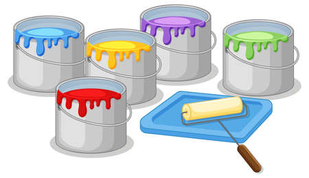 Buckets of paints and roller illustrationのイラスト素材