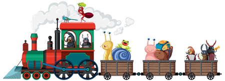 Many insects riding on the train illustration