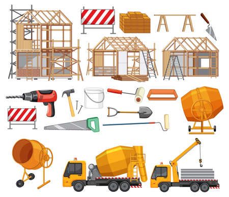Set of construction site objects illustrationのイラスト素材