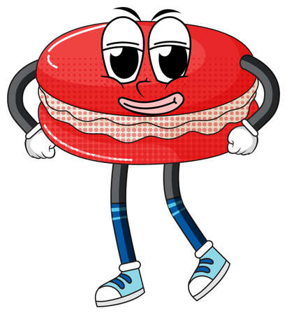 Red macaron with arms and legs illustrationのイラスト素材