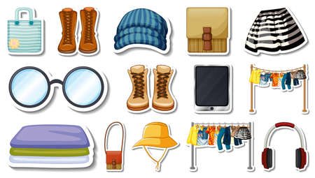 Sticker set of clothes and accessories illustrationのイラスト素材