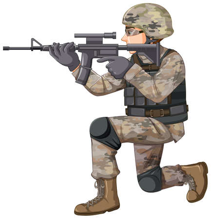 Soldier in uniform cartoon character illustrationのイラスト素材