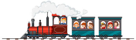 Many children riding on the train illustrationのイラスト素材
