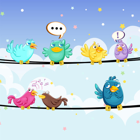 many birds on the wire illustrationのイラスト素材