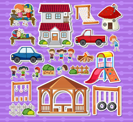 Sticker pack of playground objects illustrationのイラスト素材