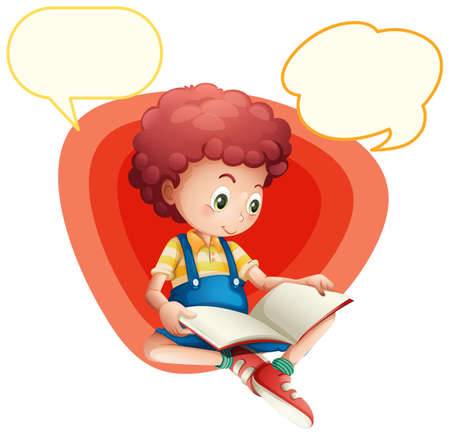 Speech bubble template with boy reading book illustrationのイラスト素材