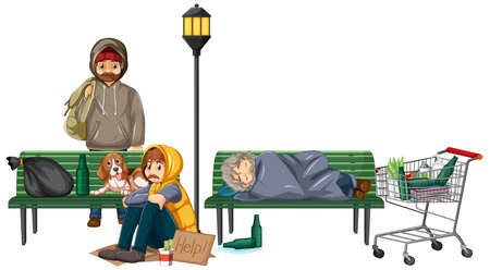 Homeless people in the city illustration