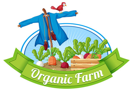 Logo design with words organic farm illustrationのイラスト素材