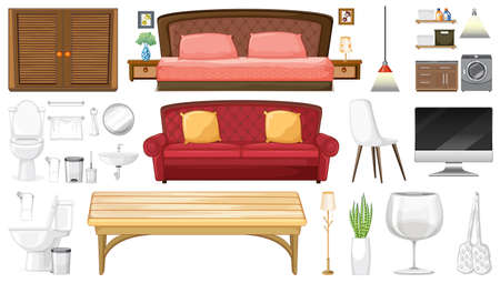 Furniture and household appliances on white background illustrationのイラスト素材